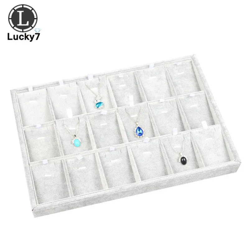 18 Pendant Tray Серый бархатный лоток для демонстрации ювелирных изделий для ожерелья подвесной органайзер деревянный плоский Штабелируемый Лоток Держатель Витрина для хранения - Цвет: 18 Pendant Tray
