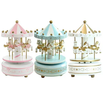 

Hand Painted Wooden Carousel Music Figurines Miniatures Home Decor Merry-Go-Round Horse Kids Birthday Gift Kid's Room Decoration