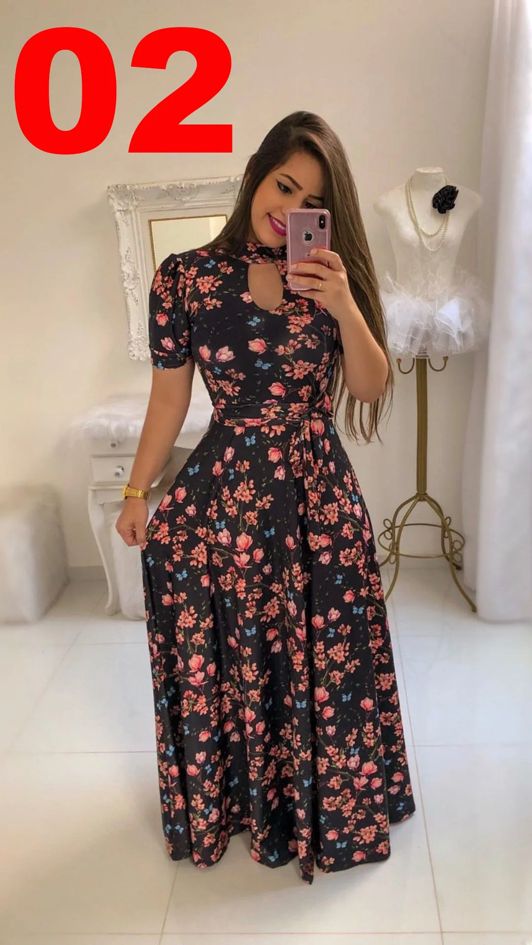 short-sleeved floret Новое богемное длинное платье с принтом большое женское платье Элегантное повседневное шифоновое длинное платье с цветочным принтом высокого качества - Цвет: short-sleeved floret