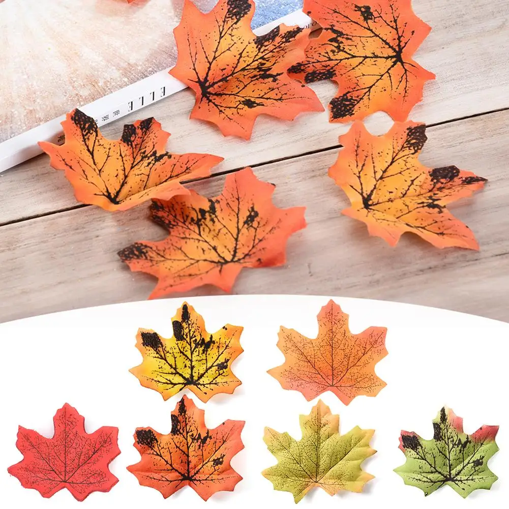

50Pcs/lot Artificial Maple Leaves Simulation Decorative Maple Leaves Fake Fall Leaves For Home Wedding Party Decor