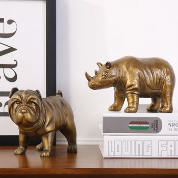

RHINOCEROS ART SCULPTURE LUCKY DOG FIGURINE RESIN CRAFTS ABSTRACT ANIMAL STATUE CABINET HOME DECORATION WEDDING GIFT R4929