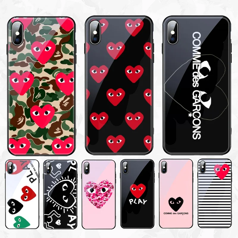 

FOR iPHONE 11 PRO MAX Love CDG Play Like Boys Painted Glass Soft Shell Phone Case for Apple iPhone 8 7 6 6S Plus X XS MAX XR