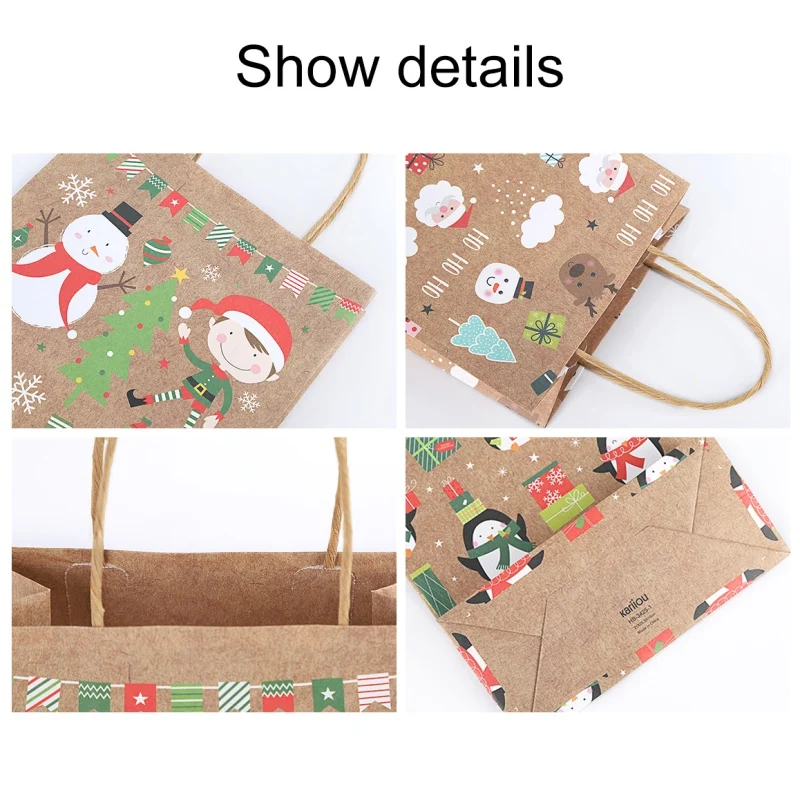 12pcs Christmas Gift Paper Bags Portable Biscuits Gift Goodies Holders Tote Bags Containers For Party Home Bakery
