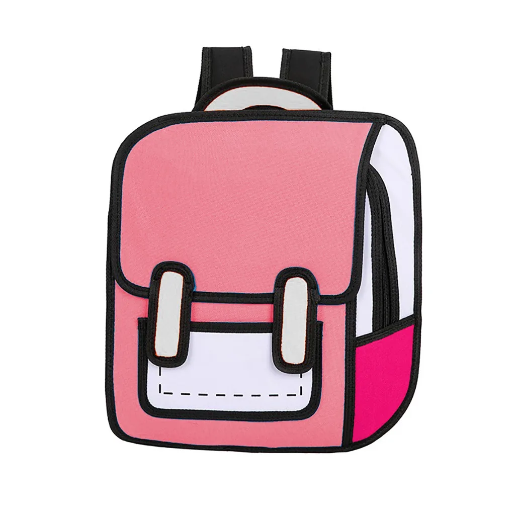 Женский рюкзак, 3D Стиль прыжка, 2D рисунок, мультяшная задняя Сумка, комикс, сумка-мессенджер, модная Милая Студенческая сумка, унисекс, ранец, Bolos - Цвет: PK