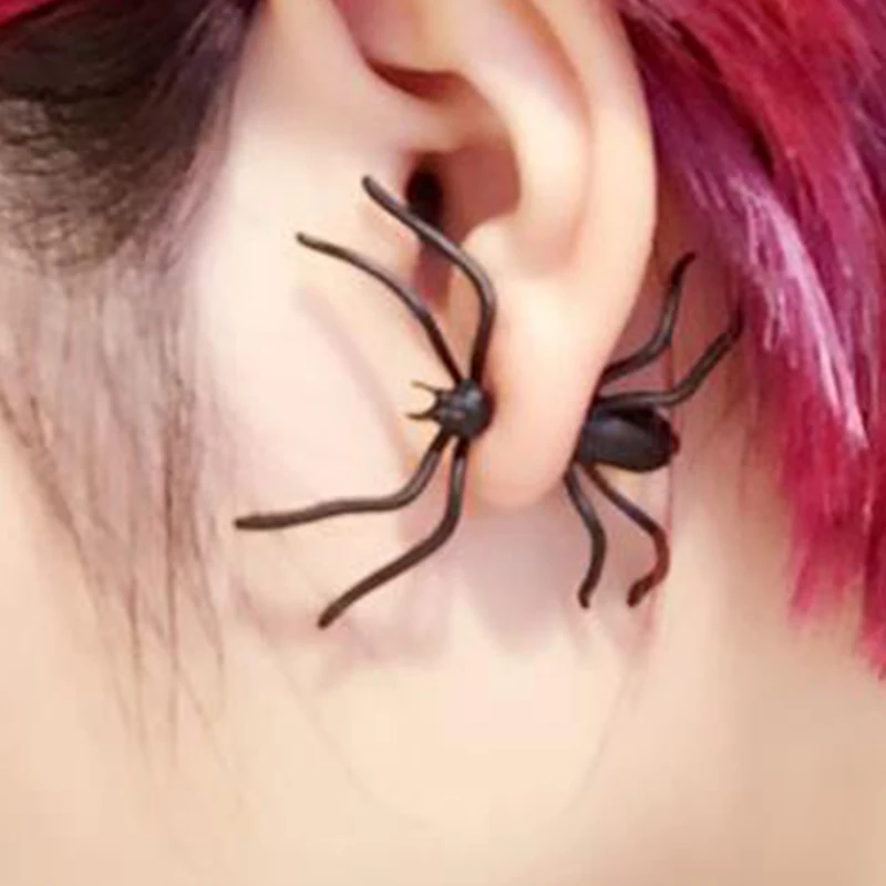 2018 New Halloween Decorations 3D Creepy Black Spider Ear Stud Earrings for Haloween Party DIY Decorations Fake Black Spider