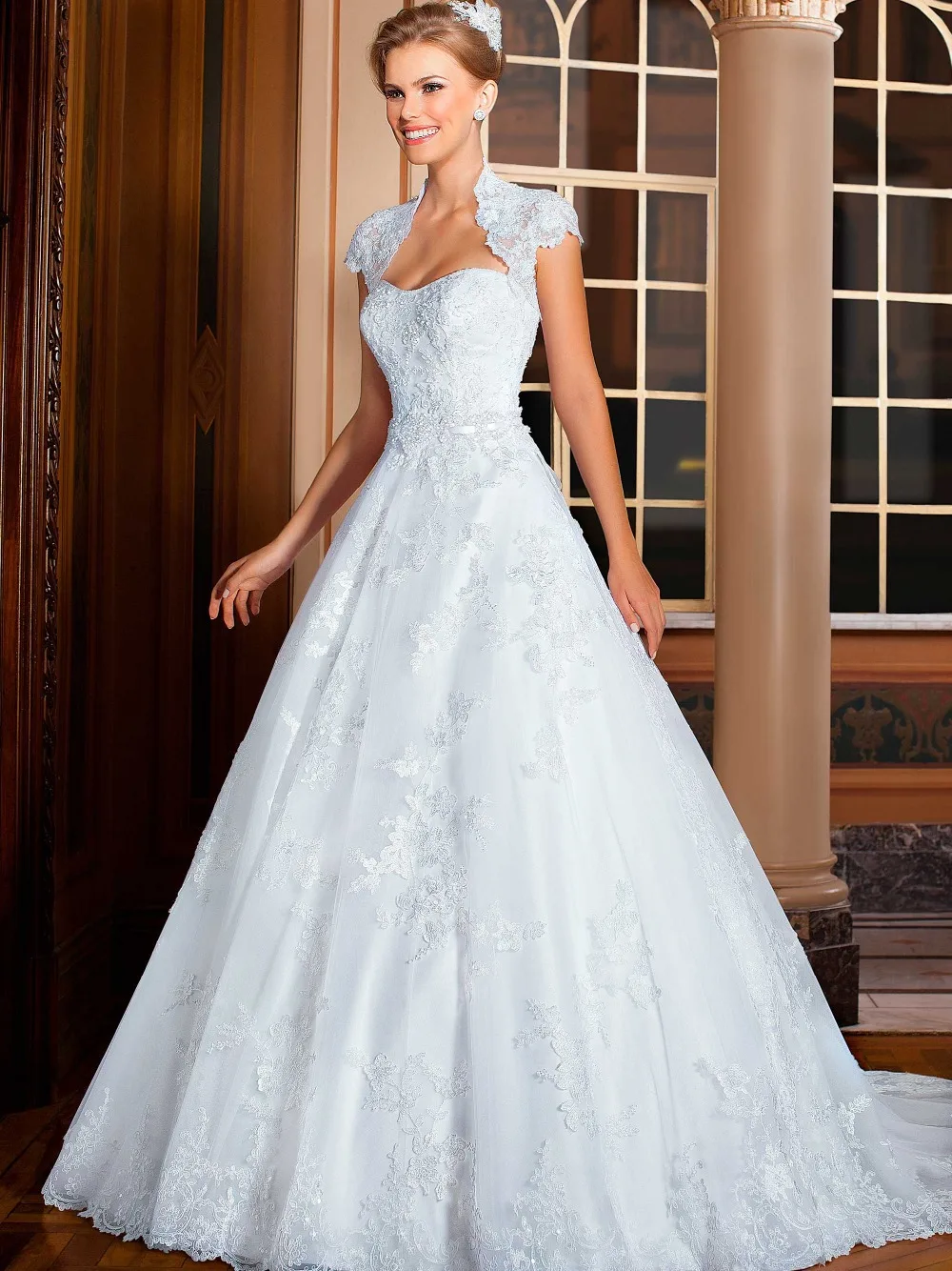 

vestido casamento 2018 Ball Detachable Jacket See Through Back Lace Vestido De Noiva Bridal gown mother of the bride dresses