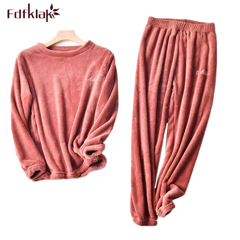 Fdfklak пижама из кораллового флиса для женщин Толстая теплая фланелевая осенне