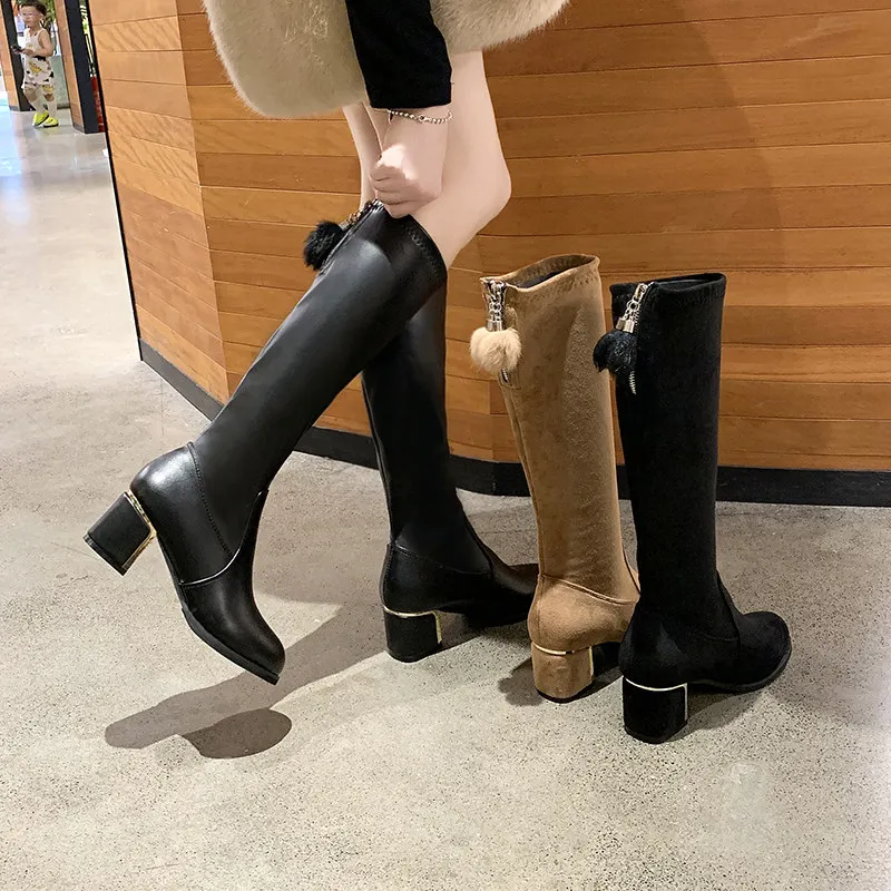 

Autumn Boots Sexy Thigh High Heels High Sexy Shoes Luxury Designer Bootee Woman 2019 Winter Women Booties Ladies Lace Up Round