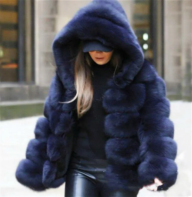 Blue Новое модное женское зимнее меховое пальто из искусственного меха норки с капюшоном, уличное пальто, парка, Толстая Теплая Повседневная Верхняя одежда, куртка S-3XL - Цвет: Blue