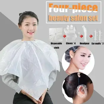 

Disposable hair dyeing tools four-piece set Disposable shower cap earmuffs gloves shawls cloth (10PCS)