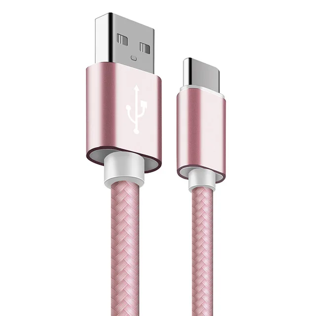 Rose Gold Тип usb C 2.4A быстрой зарядки смартфона Android синхронизации передачи данных Зарядное устройство нейлоновый шнур для samsung Galaxy S9 S8+ примечание 9 8 - Цвет: Rose Gold