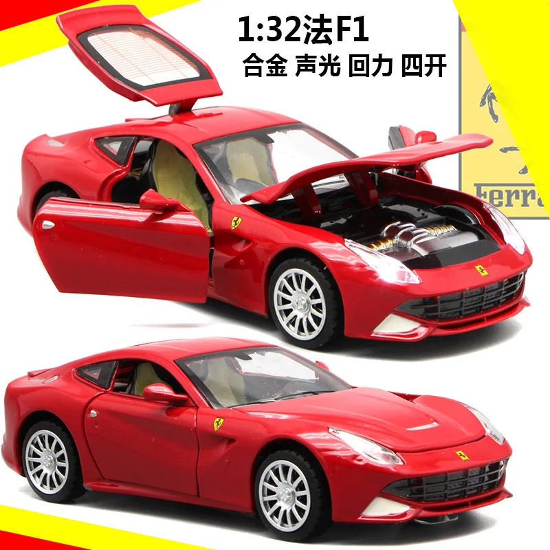 

1:32 high simulation superF12 alloy sports racing car model Sound and light pull back door car toy children's gift