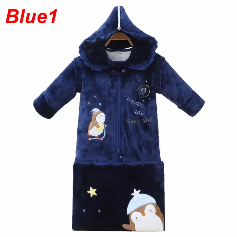 Blue1 Детский спальный мешок с подушкой для новорожденных; Зимний толстый теплый спальный мешок с подкладкой и длинными рукавами - Цвет: Blue1