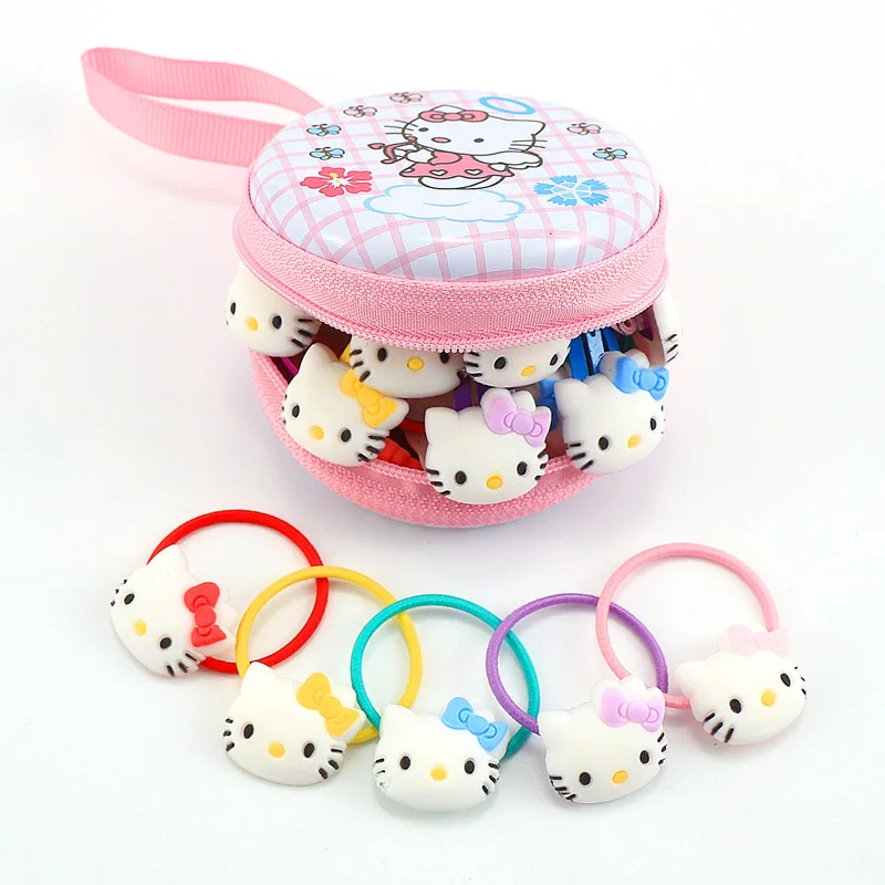 Горячая Распродажа hello kitty заколки для волос эластичные резинки для волос набор для девочек акриловые Мультяшные медведи кролик кошачьи заколки, аксессуары - Цвет: Hello Pink Band