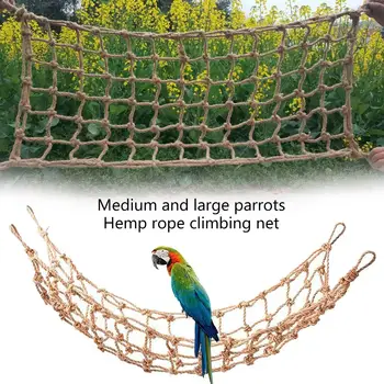 

45x90cm Bird Climbing Net Hemp Rope Parrot Hanging Rope Net Swing Play Rope Ladder Chew Toy With Buckles Play Gym Toys