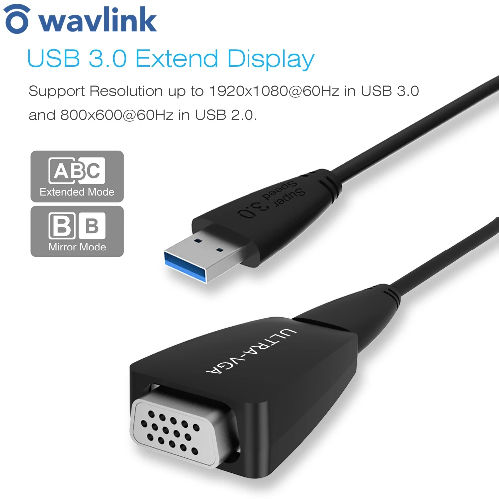Кабель преобразователь Wavlink USB 3 0 в VGA видеокарта UGA HD 1920x1080 для ПК ноутбука Windows