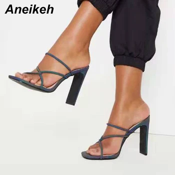 

Aneikeh New Fashion Shoes Woman Peep Toe High Heels Sandals Summer Party Dress Shoes Cross Strap Slip On Sandals Slingback Pumps