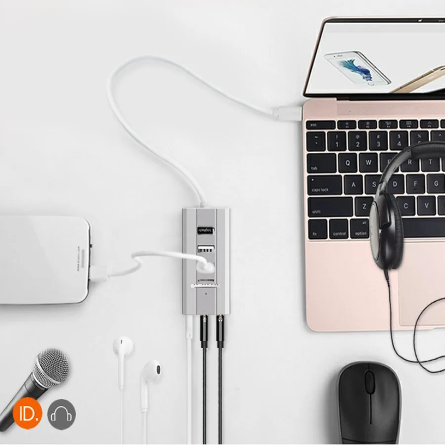 Asunflower Тип C до 3 Порты и разъёмы USB 2,0 с 3,5 мм разъем AUX USB C концентратор для MacBook Pro 13 15 ноутбук внешним звукам карты USB разветвитель