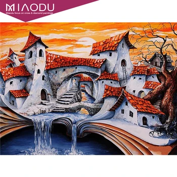 

Miaodu Diamond Painting Abstract House Full Drill Handmade Gift 5D Diamond Embroidery Landscape Street Handicraft Home Decor