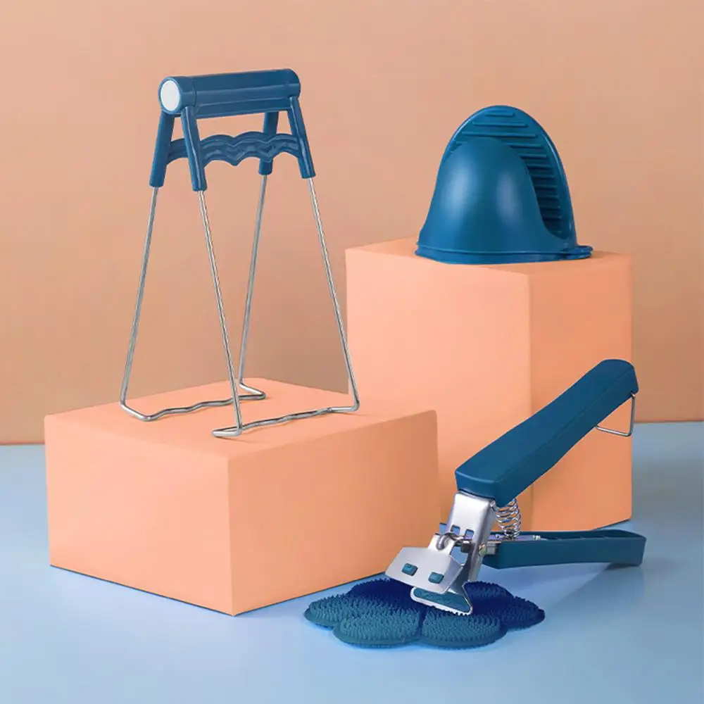 1 Set Stainless Steel Hot Bowl Clip Pot Dish Holder Silicone Mini Oven