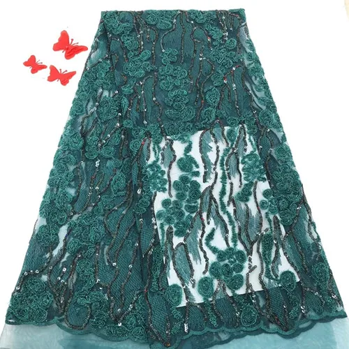 Зеленый Best Selling Sequin Lace Fabric Embroidery Nigerian Laces Fabric High Quality French Tulle Lace Fabrics - Цвет: Зеленый