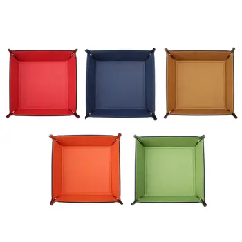 

Foldable Desktop Storage Box PU Leather Quadrilateral Tray DND Dice Key Coin Box