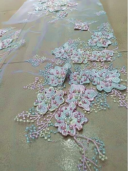 

High quality embroidery three-dimensional flower beads French mesh African lace Nigeria lace is evening dress wedding dress fabr