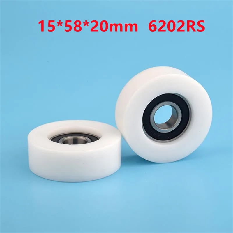 

5pcs/20pcs 15*58*20mm Flat Roller 6202RS 6202 Bearing POM Plastic Coated Pulley Guide Wheel 15x58x20mm