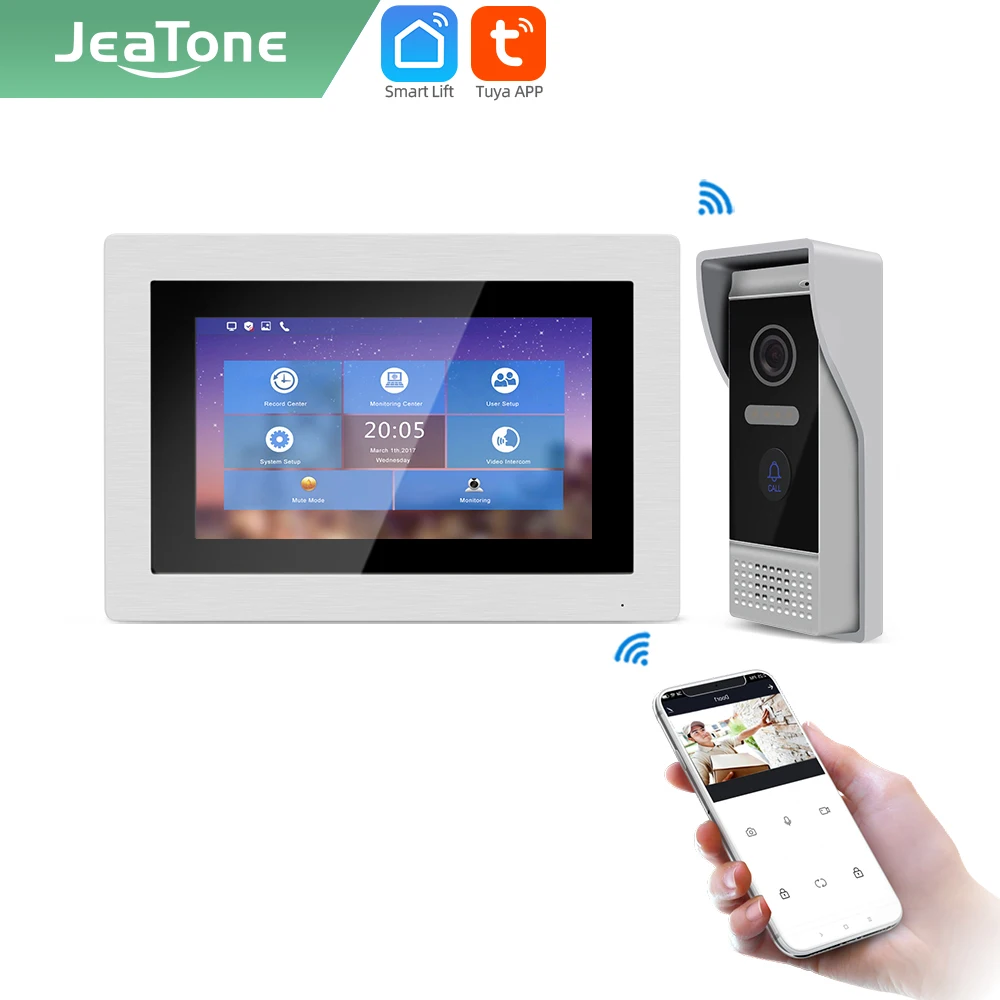 Умный видеодомофон Jeatone Tuya проводной дверной звонок 7 дюймов Wi Fi система
