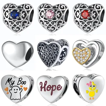 

Authentic S925 Bead Heart Birthstone My Boo Hope Chick Romance Joined Charm fit Lady Bracelet DIY Jewelry