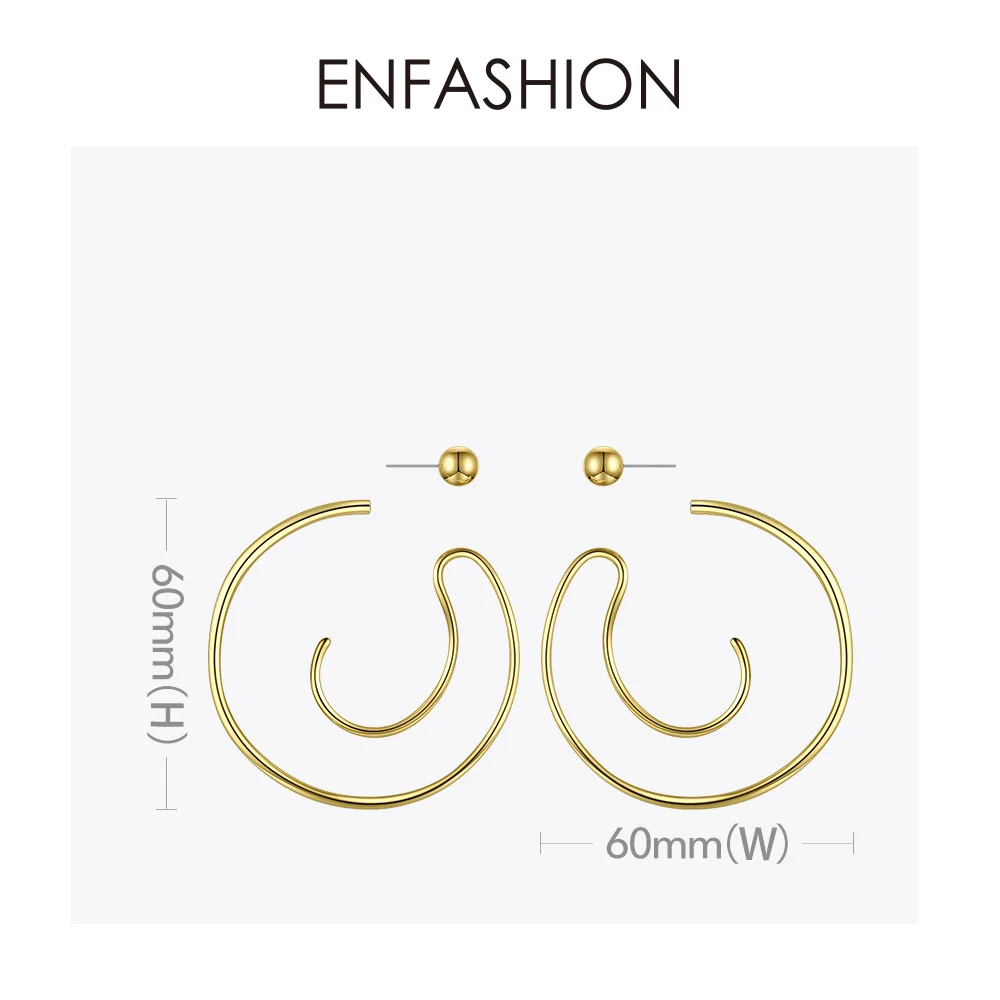 ENFASHION, большой круг обруч, серьги для женщин, аксессуары, золотой цвет, массивные шарики, кривые обручи, серьги, модное ювелирное изделие E191122