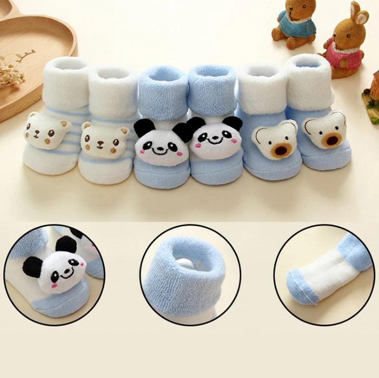 3 Pairs/Sets Cute Baby Girl Boy Anti-slip Socks Cartoon Print Warm Socks Newborn Slipper Shoes Boots 0-18Month