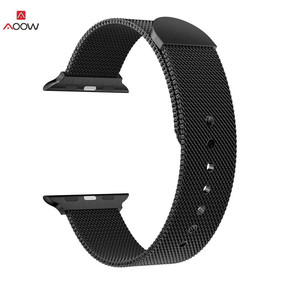 AOOW Магнитный Миланский ремешок для Apple Watch 42 мм 38 мм 44 мм 40 мм для i watch 5 4 3 2 1 ремешок из нержавеющей стали - Цвет ремешка: black