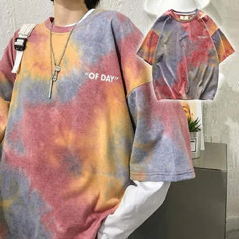 

Tie Dye T Shirt Unisex Hip Hop T-shirt 2020 Summer Mens Round Neck Loose Tshirts Womens Oversize Tees Tops