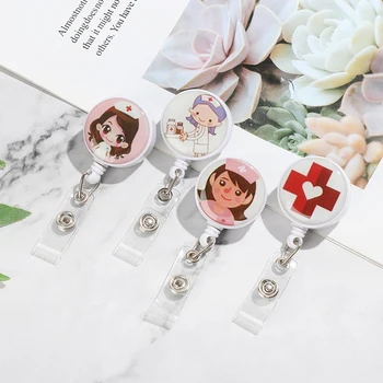

1 PC Cute 360° Rotation Retractable Nurse Badge Reel Fashion Nurse Display ID Name Card Anti-Lost Badge Clip Office Supplies