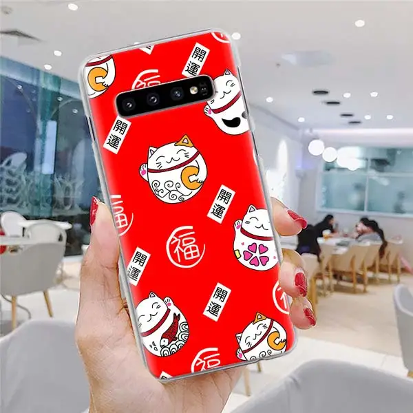 Манеки Неко Монета на удачу кошка телефонные чехлы для samsung Galaxy S10e S10 Note 10 Plus S8 S9 Plus 9 8 S6 S7 Edge жесткий чехол - Цвет: H07