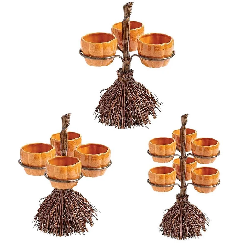 Halloween Party Favor Supplies Dessert 3 Bowls Candy Holder Bowl Snack Basket Fruit Plates Collapsible Party Trays Salad Halloween Pumpkin Snack Bowl Stand Perfect for Serving Snacks 