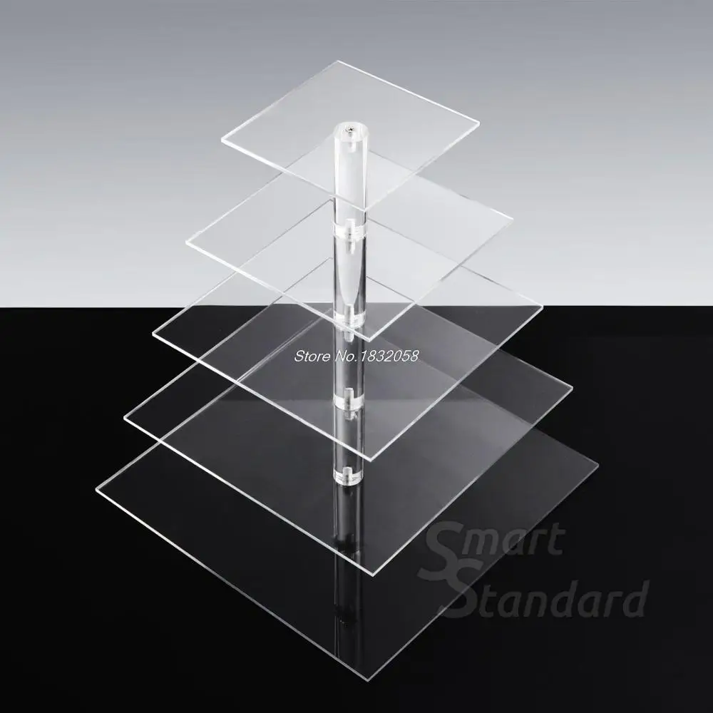 Хороший 5 ярусный квадратный акриловый свадебный торт подставки, Lucite чашки торт стенд