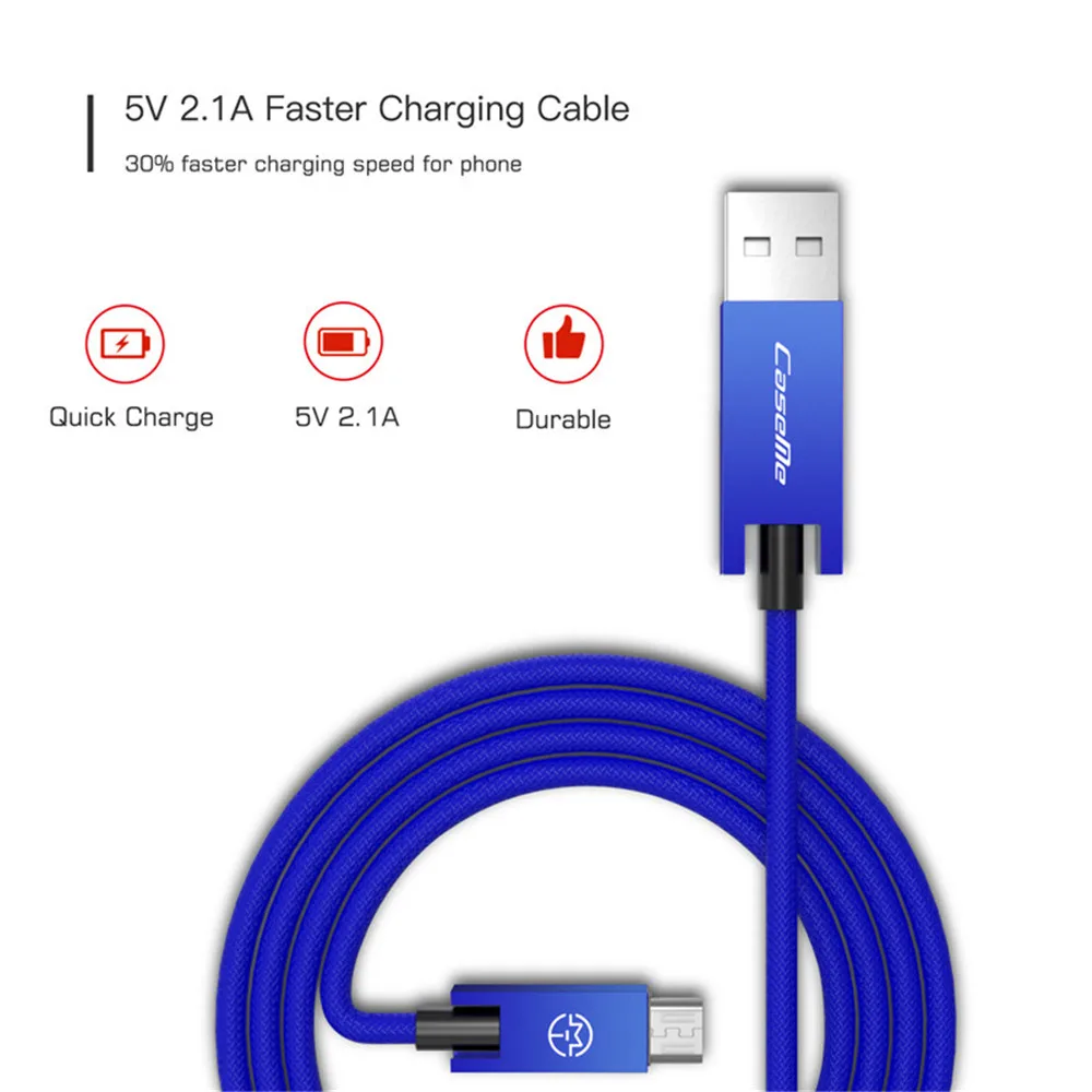 Caseme роскошный подлинный Android Micro к USB синхронизации данных зарядный быстрый алюминиевый плетеный кабель Шнур 2.1A 1,2 m 0,25 m для телефона планшета