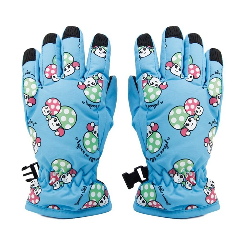 1Pair ski skate gloves cute mushroom children Non-slip waterproof full finger winter cycling wear for 2-4 year old kids 18x7.5CM