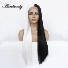 

Black And White Synthetic Lace Front Straight Pre Plucked 13x4 lace Frontal Wig Glueless Transparent Lace Wigs For Black Women