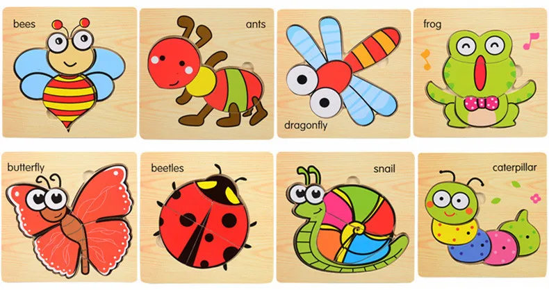 Insect series 8 шт./лот 3D головоломки деревянные игрушки Мультяшные животные Пазлы детские развивающие игрушки для детей игрушки - Цвет: Insect series