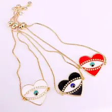 12 шт, Золотая эмаль глаз цепочка со звеньями-сердечками браслет эмалевый браслет