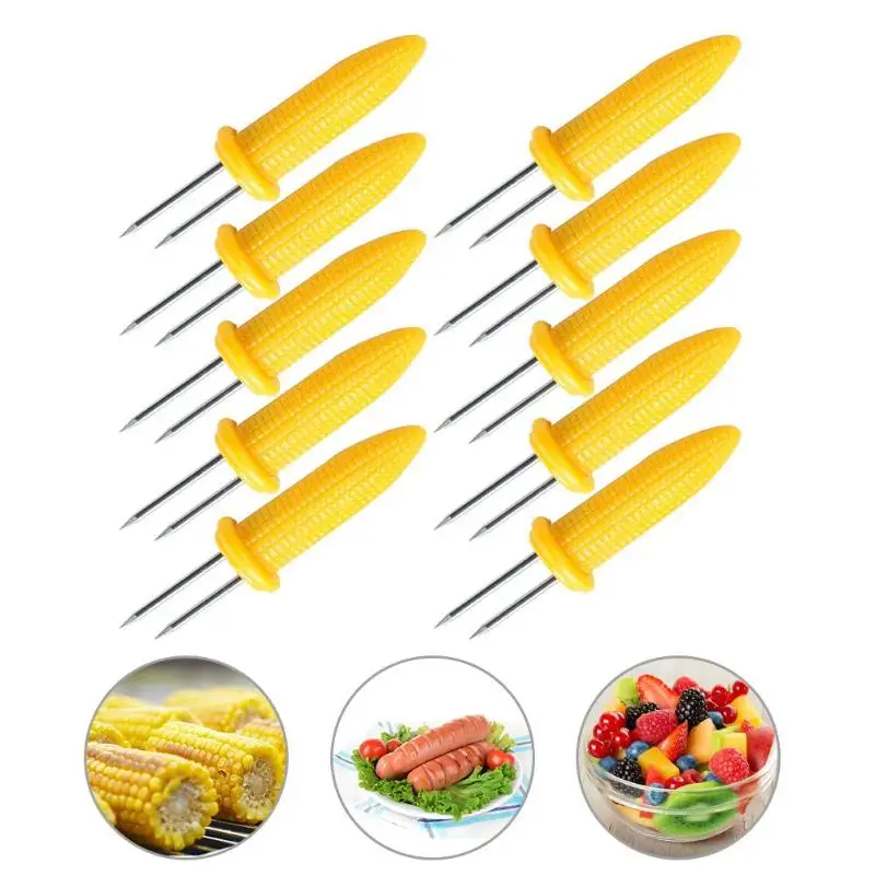 

10pcs Corn BBQ Fork Holder Stainless Steel Corn Holder Skewers BBQ Grill Prongs Fruit Forks 2019