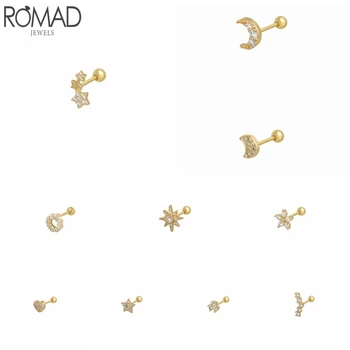

Romad 1pcs 925 Sterling Silver Stud Earrings Cartilage Helix Heart Star Moon Piercing Earrings For Women Fine Jewelry Aretes W5
