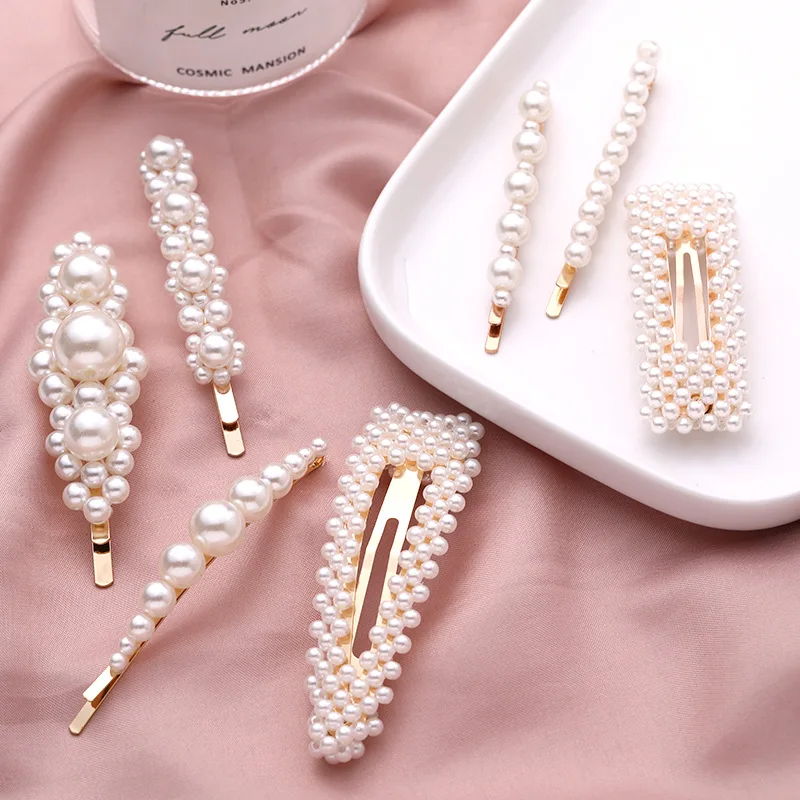 

Ins Pearl Hair Clips Silver Gold For Women Girls Fashion Stick Hairpin Snap Barrette Korean Styling Elegant Hair Accessories