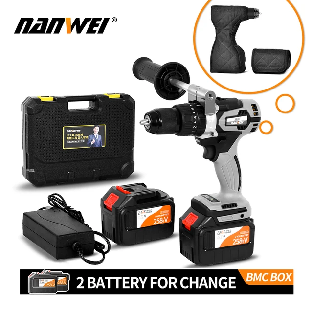 NANWEI 21V 13mm Cordless Drill Industrial Grade Brushless Impact Drill 1/2