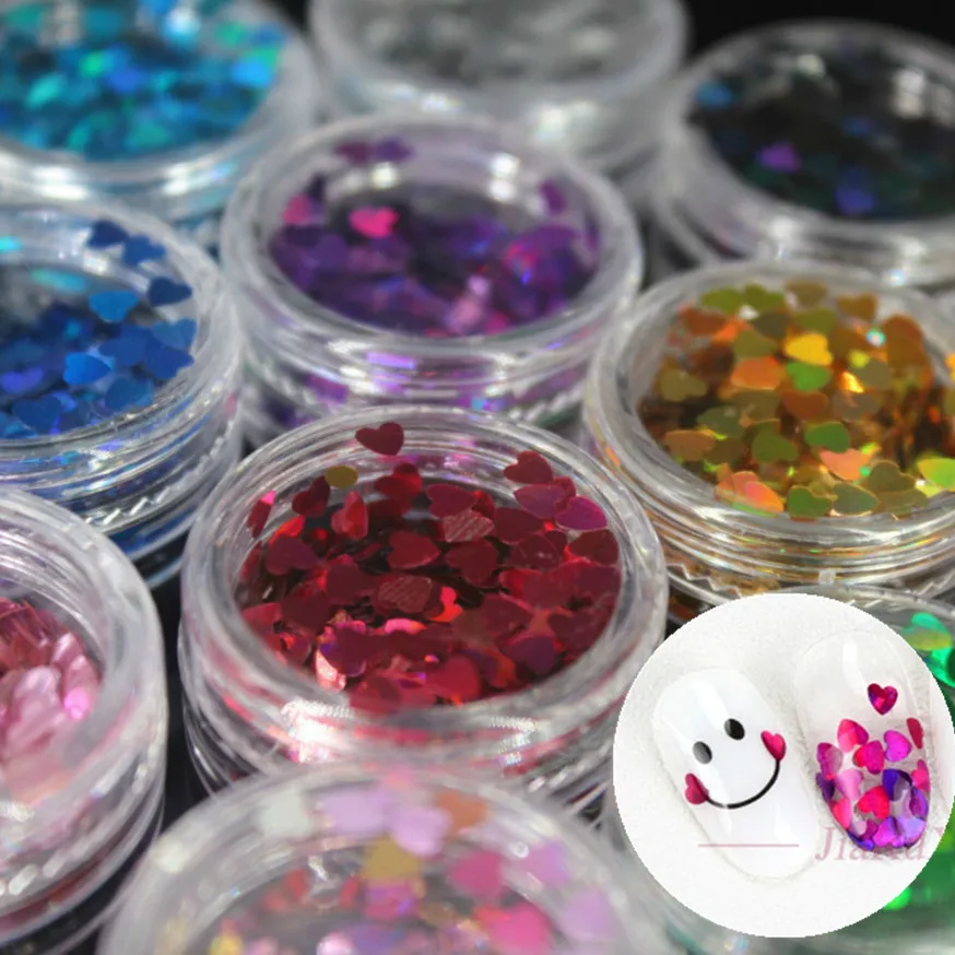 Сексуальный DIY красочный сердце ультратонкий лак для ногтей с блестками красный