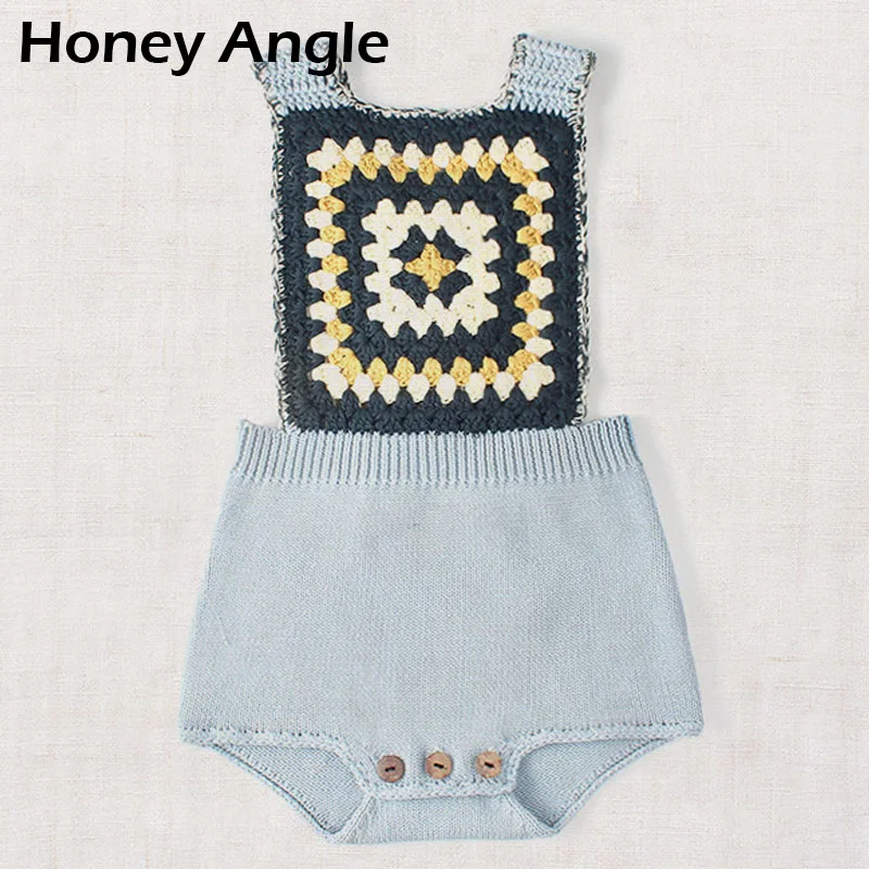 Honey Angle Kintting комбинезоны для малышей из шерсти с милым принтом для младенцев Одежда для скалолазания без рукавов Осень-зима детские спортивные костюмы
