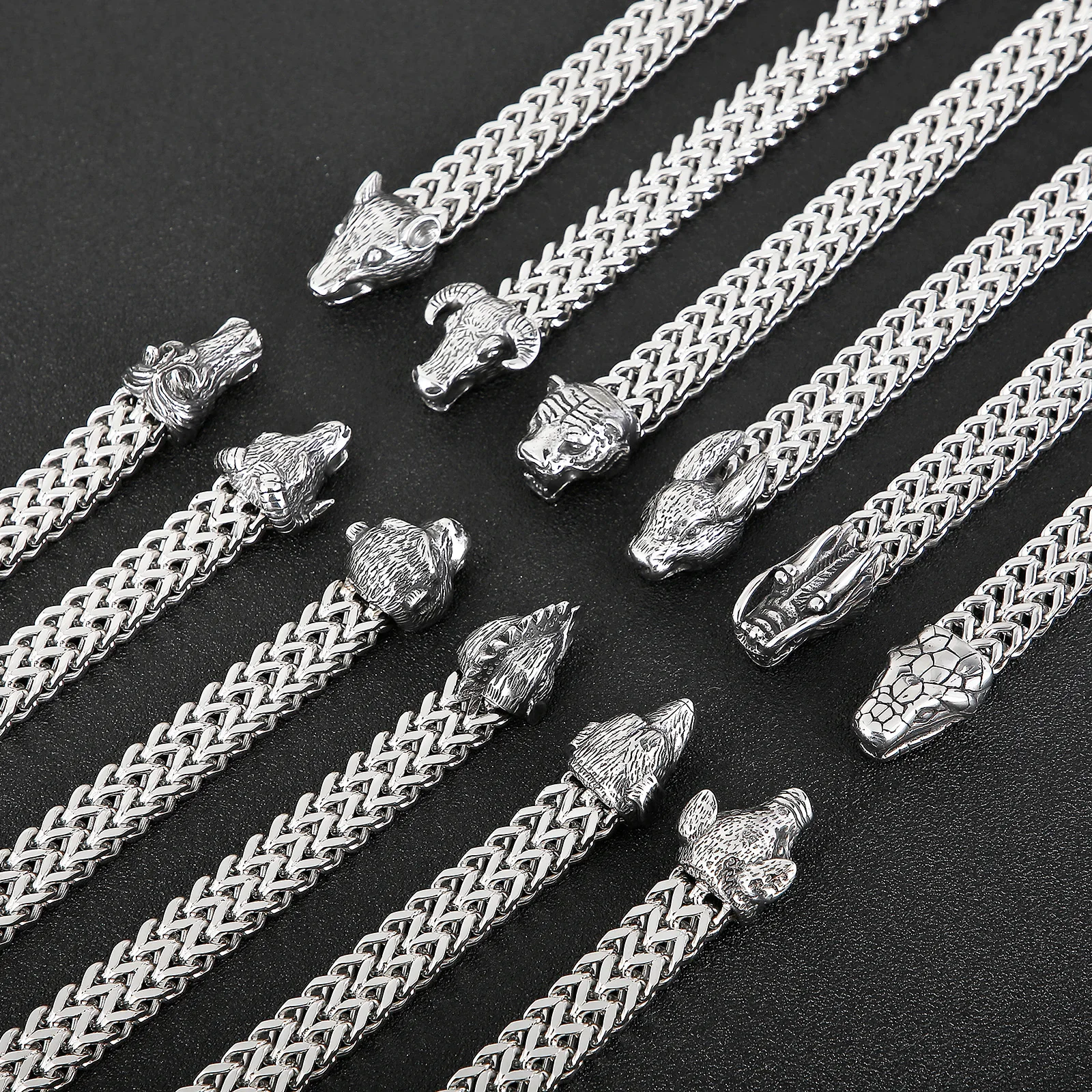 High Quality Double Head 12 Stars Wristband Cuff Bracelet Charm Viking Punk Stainless Steel Men Casual Zodiac Sign Jewelry